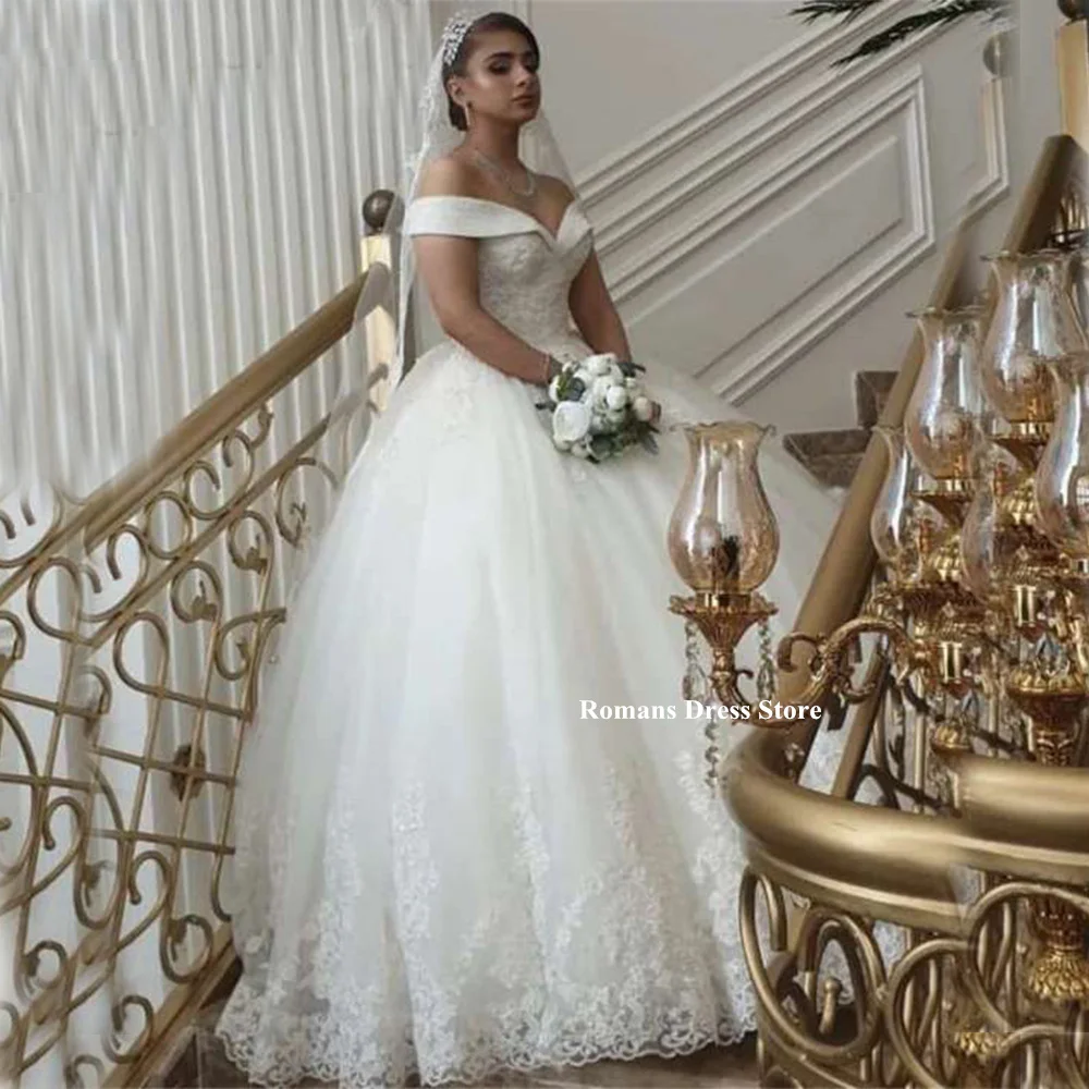 

Romans Off the Shoulder Lace Appliques Wedding Dresse for Women vestido noiva Mother of the Bride Dresses White Dresses Woman