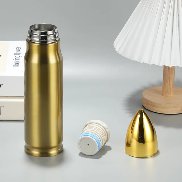 350/500/1000ml Creative Bullet Thermos Bottle Portable Double Layer Vacuum Flask Stainless Steel Water Bottle Rocket Shell Cup