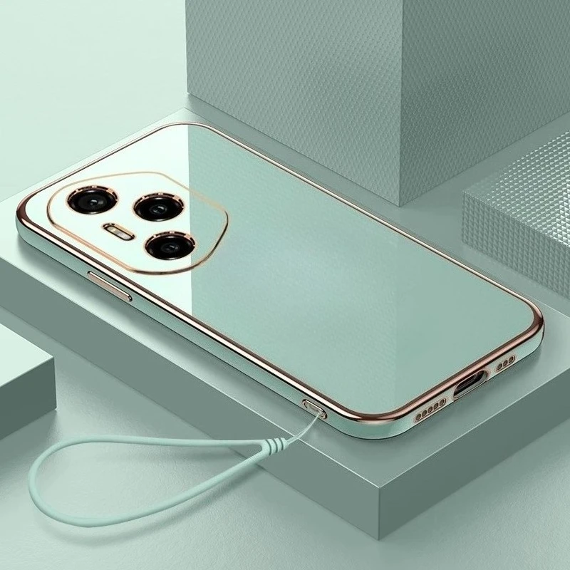 Glossy Full Plating Lanyard Soft Phone Case with Lens Protection - Silicone Cover