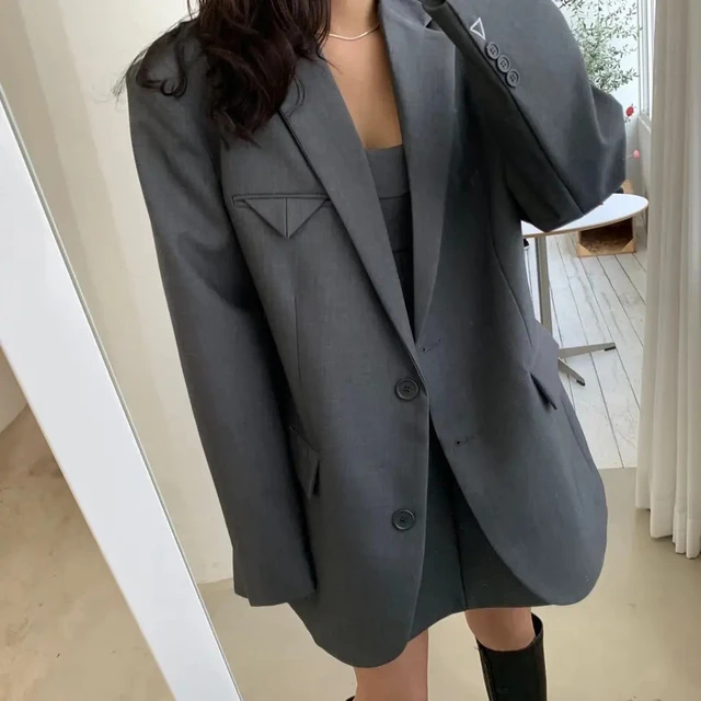 Office Lady Women Blazer One Piece Jacket Coat Loose Clothing 2023