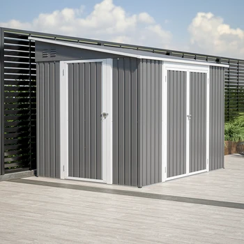 6 x 8 FT Metal Outdoor Storage Shed, Garden Tool Storage House with 2 Lockable Door 1