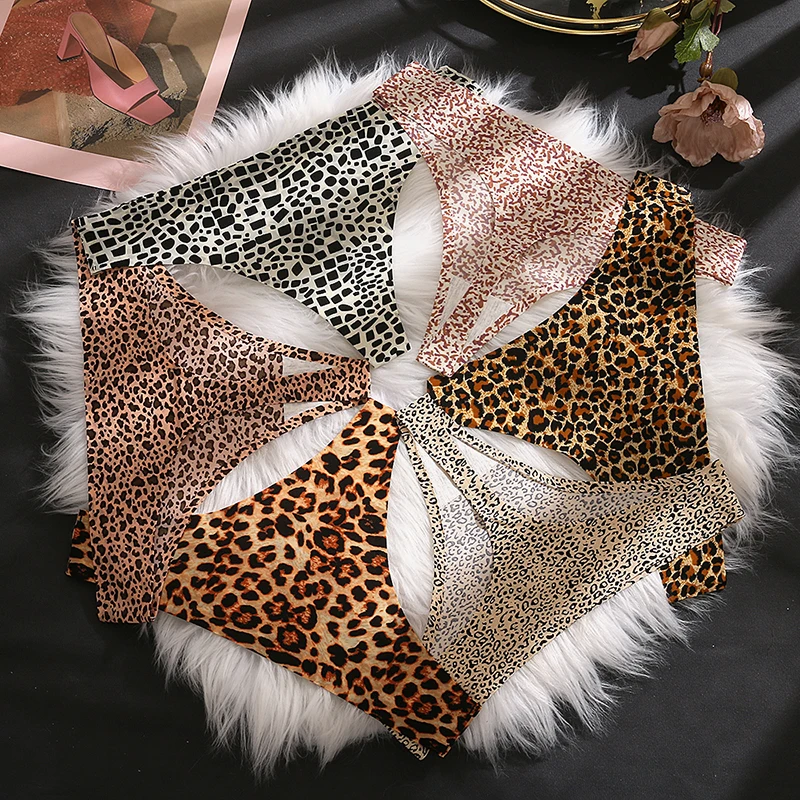 Women Panties 3PCS Set Fashion Leopard Thongs Seamless Underwear Sexy Lingerie Breathable Cozy G-String T-Back For Giczi