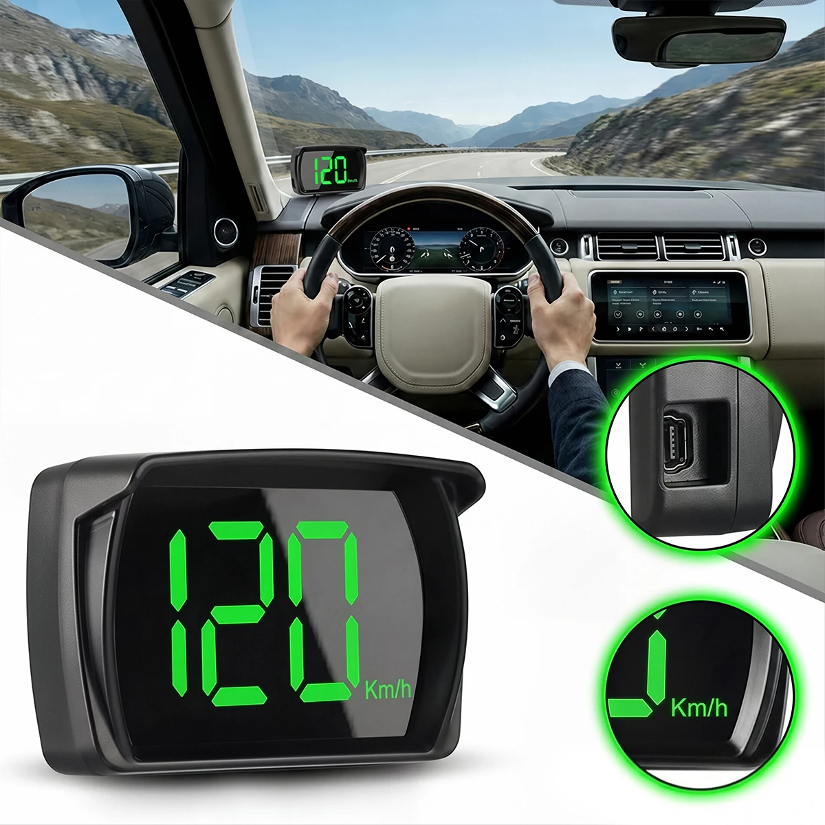 Display HUD universale per auto, alimentato tramite USB, tachimetro digitale, proiettore con caratteri grandi, accessorio per misuratore di velocità elettronico per auto