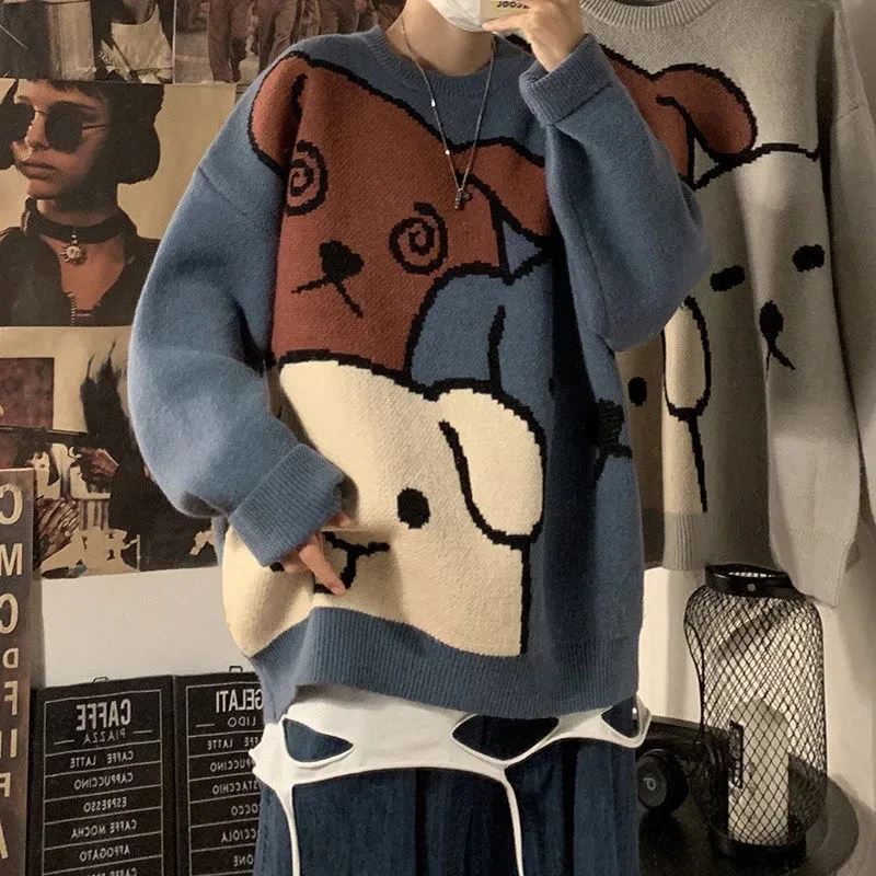 2024 Spring And Autumn Printed Sweater Men Korean Edition Loose Student Couple High Quality Banquet Travel Knitwear Long Sleeved