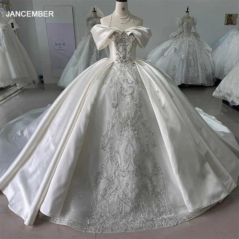 

Jancember Exquisite Stylish Wedding Gown For Bride 2024 Ball Gown SequinsSweetheart Chapel Train Beading Robe De Mariée XS034