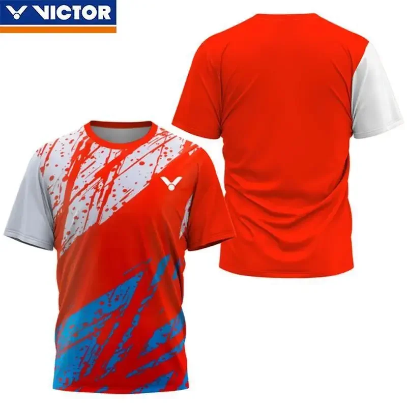 Victor Summer New Men's Badminton Suit 3D Printed Crew Neck Comfortable Breathable Short Sleeve Top