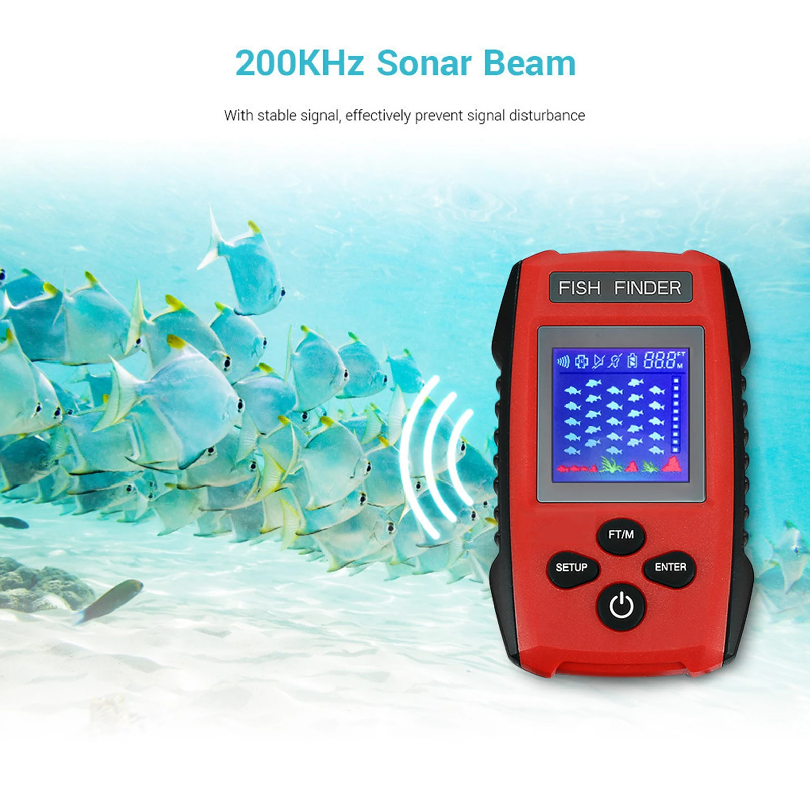 Sonar Sensor Fishfinder LCD Display Portable Fish Finder IPX4