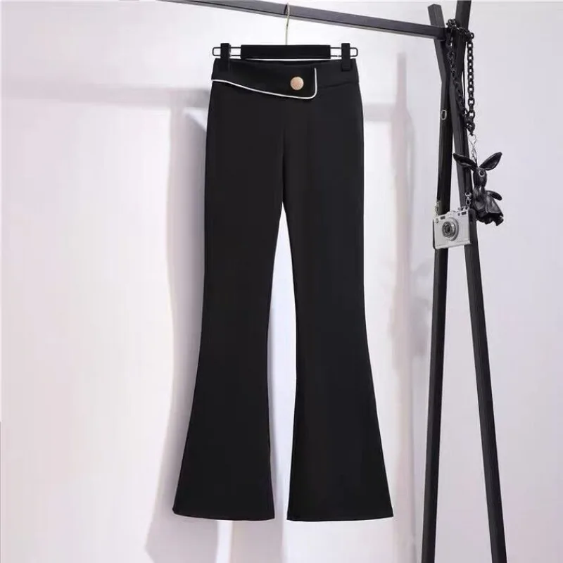 Women's Spring Autumn Solid Color Elastic High Waisted Button Pockets Casual Flare Boot Cut Trousers Vacation Fashion Pants