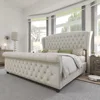 AMERLIFE King Size Platform Bed Frame, Chenille Upholstered Sleigh Bed with Scroll Wingback Headboard & Footboard/Button Tufted/ AMERLIFE King Size Platform Bed Frame, Chenille Upholstered Sleigh Bed with Scroll Wingback Headboard & Footboard/Button Tufted/