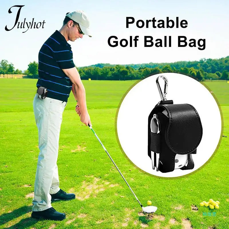 

Golf Ball Holder Bag Portable Waist Hanging Golf Ball Storage Bag with Buckle Sporting Leather Waist Golf Carrier