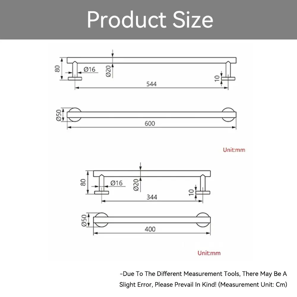 40/60CM Thickened Hanging Wall Mounted Stainless Steel Matte Bar Black Towel Polished Chrome Brush Bathroom Accessories