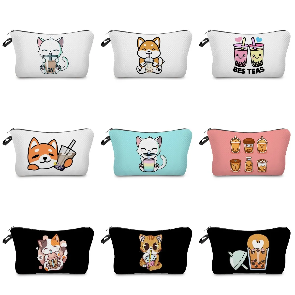 

Cartoon Tea With Milk Cat Printed Women's Cosmetic Bag Travel Organizer Mini School Teacher Gift Handbag Toiletry Kit Makeup Bag