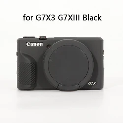 Durable Soft Silicone Rubber Shockproof Camera Body Case with Lens Cap Protection (For G7X3 Black)