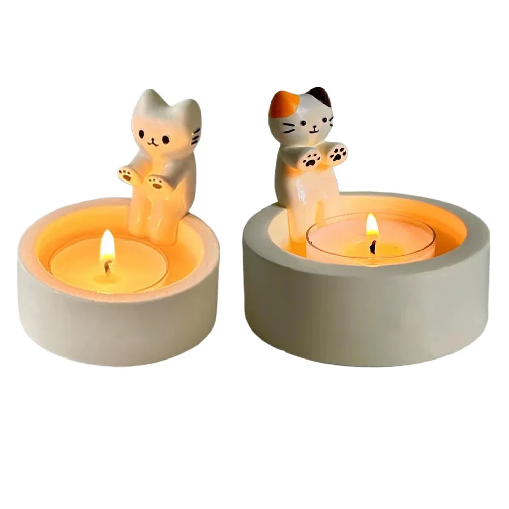 Cartoon Cat Candle Holder  Cat Tea Light Candle Holder Office Home Desktop Decorative Ornaments Cute Candlestick 2