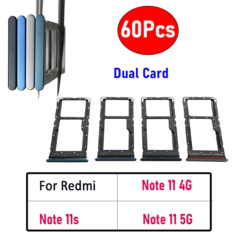 

60Pcs，NEW Tested SIM Card Tray Chip Slot Drawer Holder Adapter Accessories Repair For Xiaomi Redmi Note 11 4G 11s 11 5G + Pin