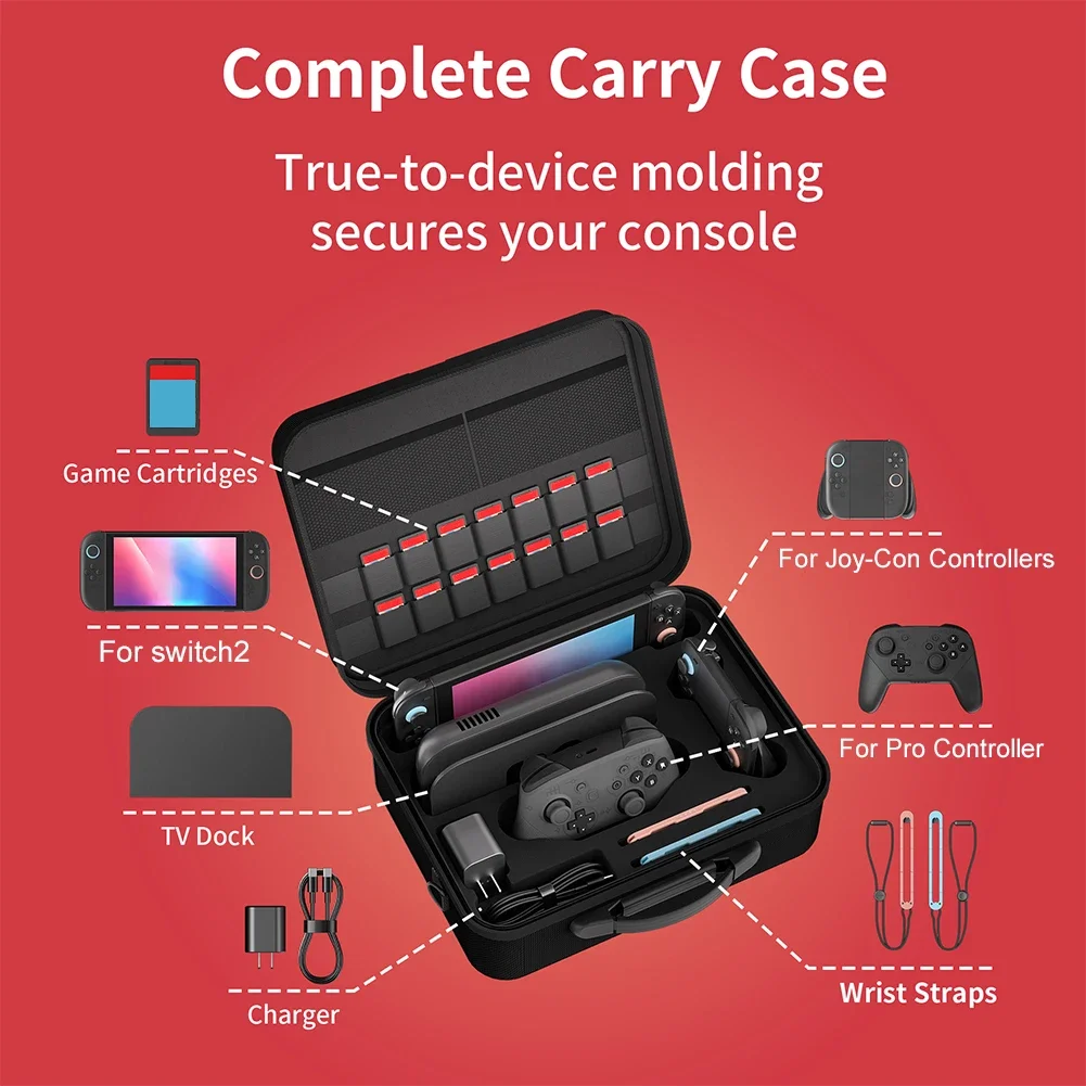 Carrying Bag for Switch 2 Large Travel Protective Case with Handle&Shoulder Strap Carry Case Charger&Handle can be Storaged