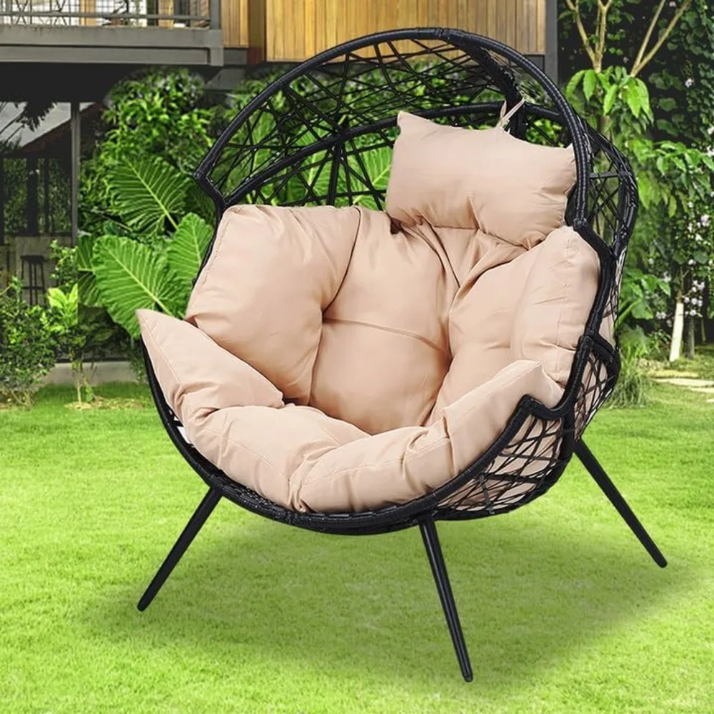 Egg Chair - Oversized Wicker Egg Basket Chair with Cushion and Stand, All-Weather Egg Dining Chair for Patio, Backyard, Living R 2