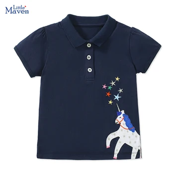 Little Maven 2025 Abbigliamento per bambini T-shirt Estate Ricamo Cartoon Unicorno Polo Neonate Abbigliamento per bambini Cotone 1