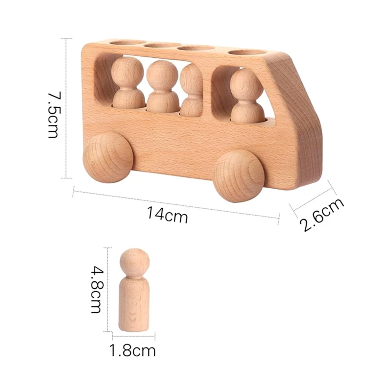B05B-Outdoor Wooden Bus Game Kit Baby Wooden Bus Educational Blocks Natural Wood Car Little Doll Teething Toys Birthday Gifts