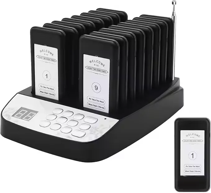 16 Pager System Waterproof Restaurants Hotels Food Trucks Church Nursery Vibration Flashing Buzzer Call Features