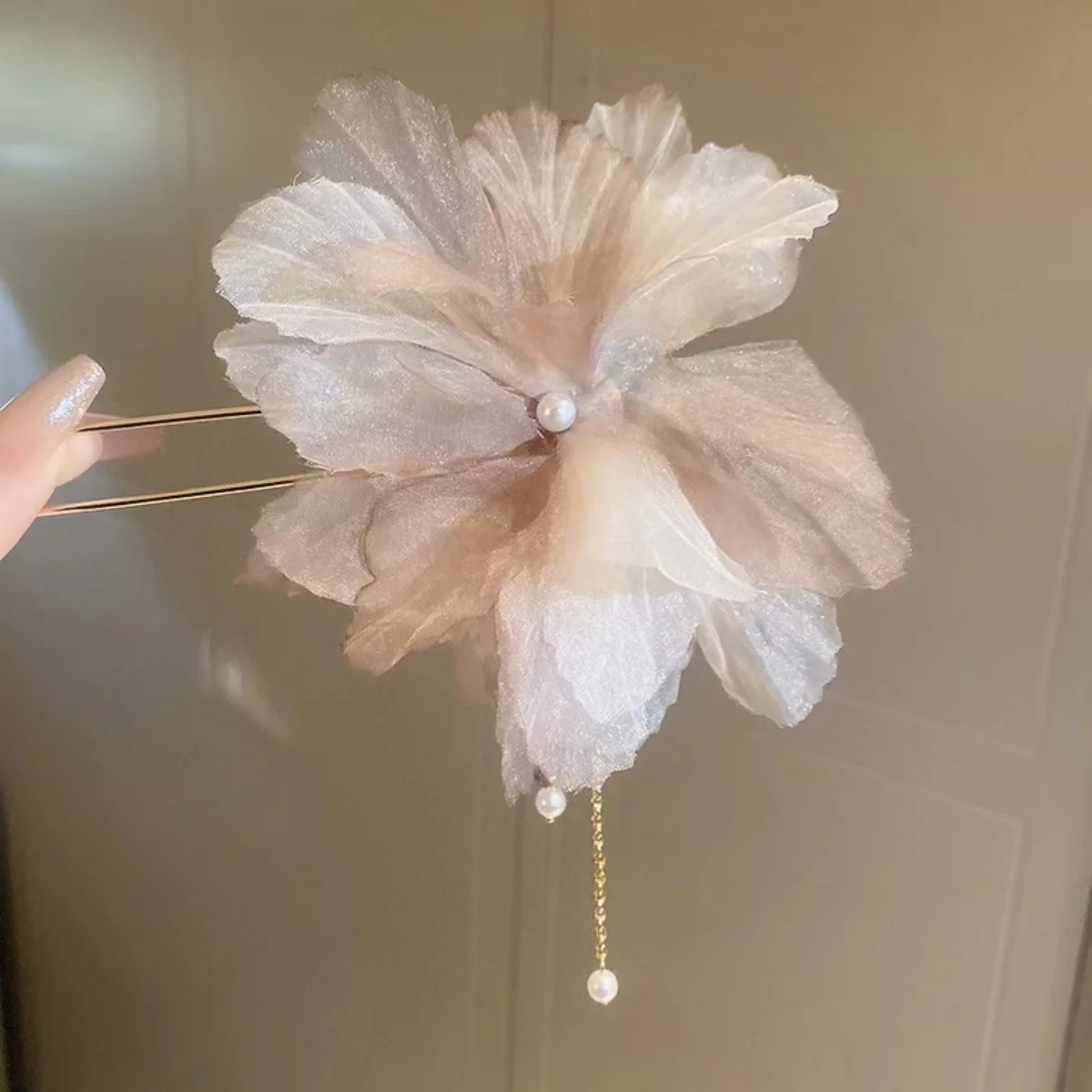 Fee Vintage Haarnadel handgemachte große Seide Blumen Quaste Haar Stick für Frauen Alltag Reise Party elegante Haar-Accessoires – Detail 7