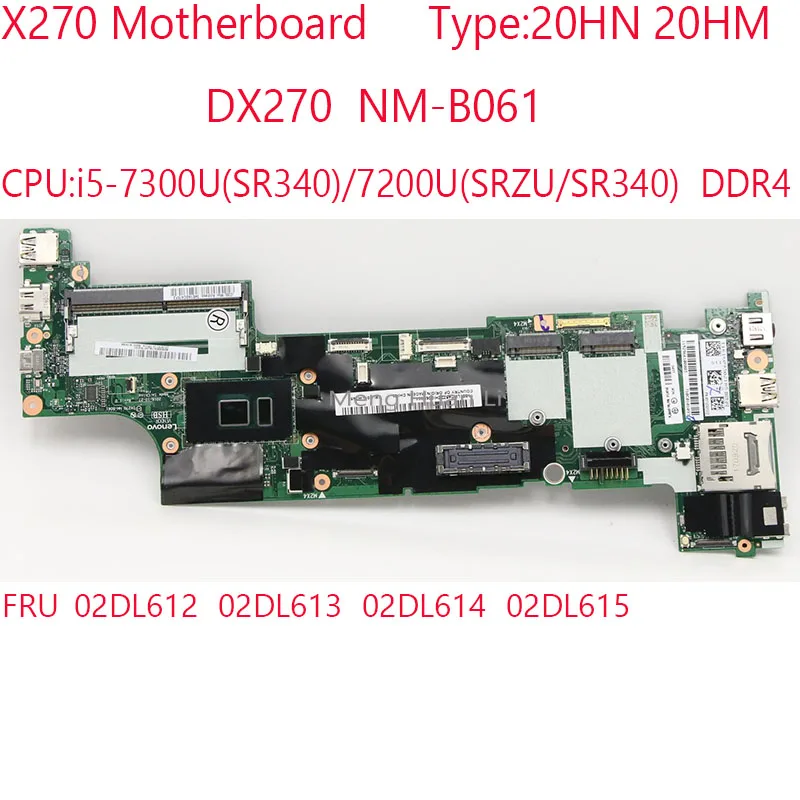 Scheda Madre X270 Nm-B061 02 Dl612 02 Dl613 02 Dl614 02 Dl615 Per Thinkpad X270 20Hn 20Hm I3-7100U 100% Test Ok