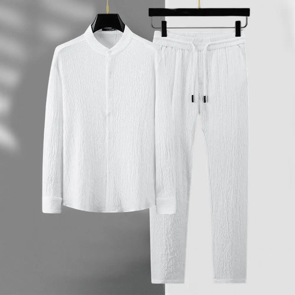 

1 Set Top Trousers Trendy Relaxed Fit Buttons Shirt Trousers Temperament Two Piece Set