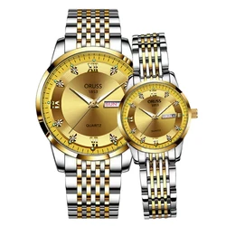 Elegant Automatic Couple Watches - Night - Luminous, Waterproof, and Luxuriously Simple Design (Silver gold gold)