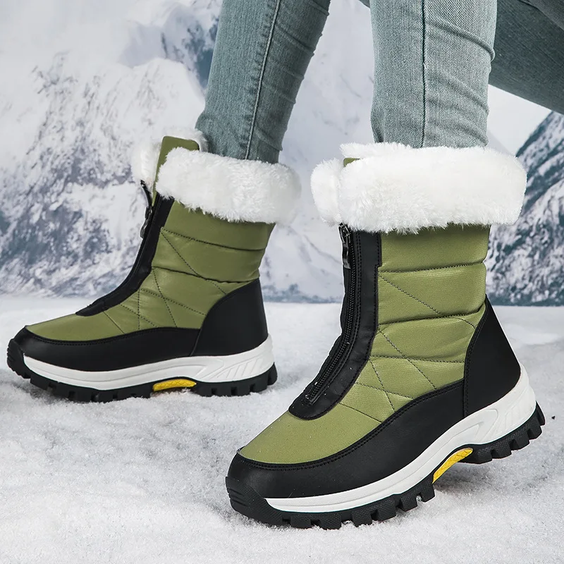 

Winter Large Snow Boots Outdoor Plush Thickening Cotton Shoes Medium Tube Boots Women's Shoes Insulation Platform Shoes Lace Up