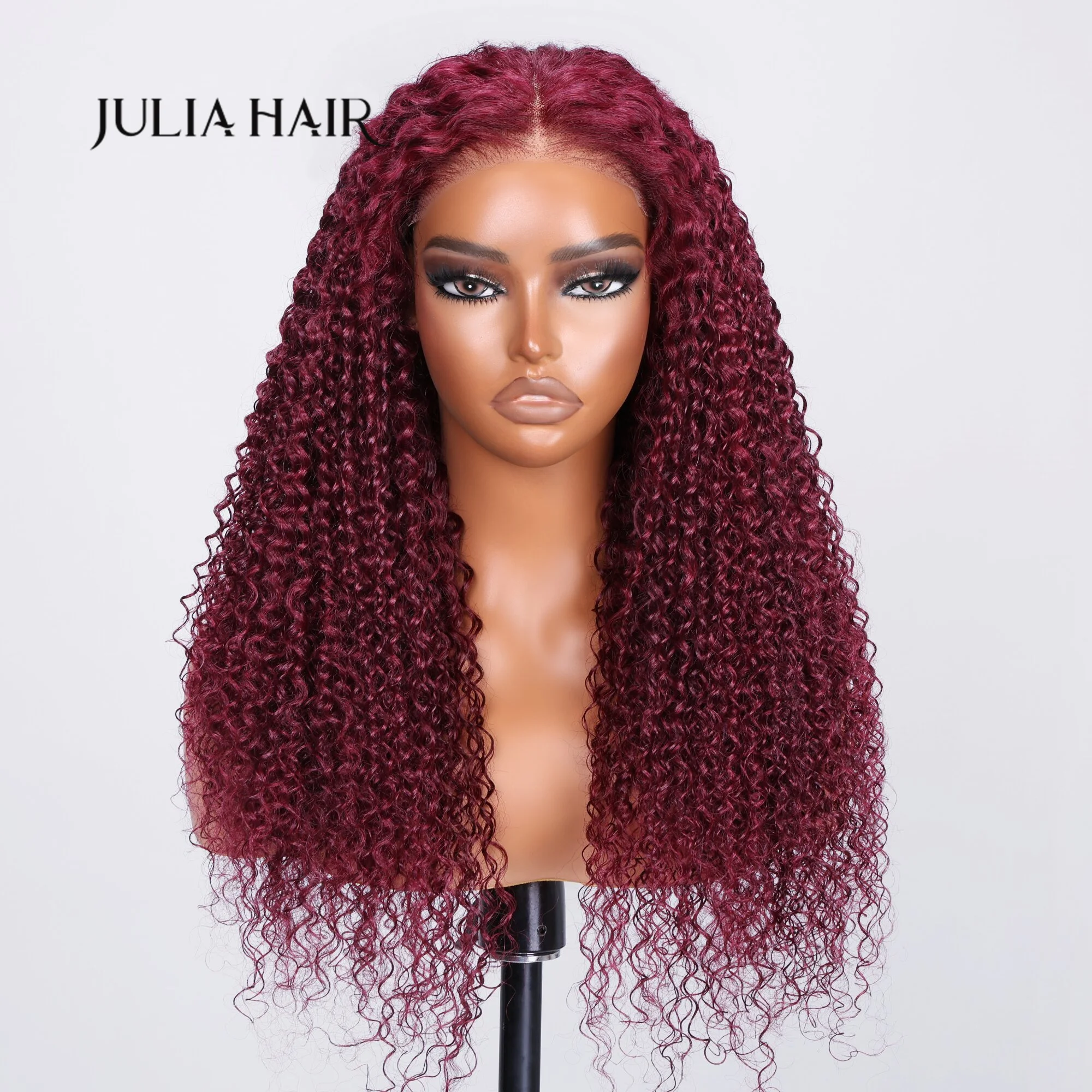 

Julia Hair Wear Go 6x4.75 Pre Cut Lace Quick Easy Burgundy Jerry Curly Wig With Breathable Cap Air Wig Pre-Plucked Hairline