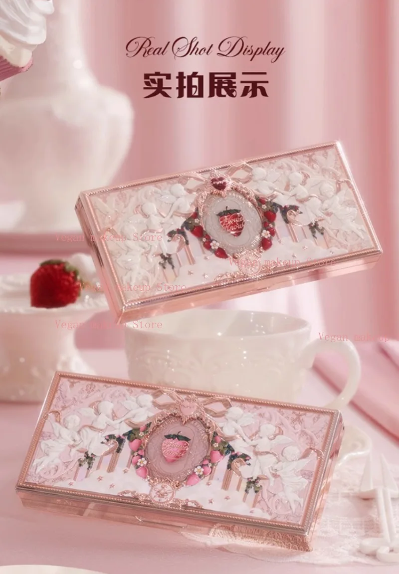 Flower Knows Strawberry Cupid Collection Make-up Palette 14g Pink Blush Highlighter Flower Know Glitter Eyeshadow Palette