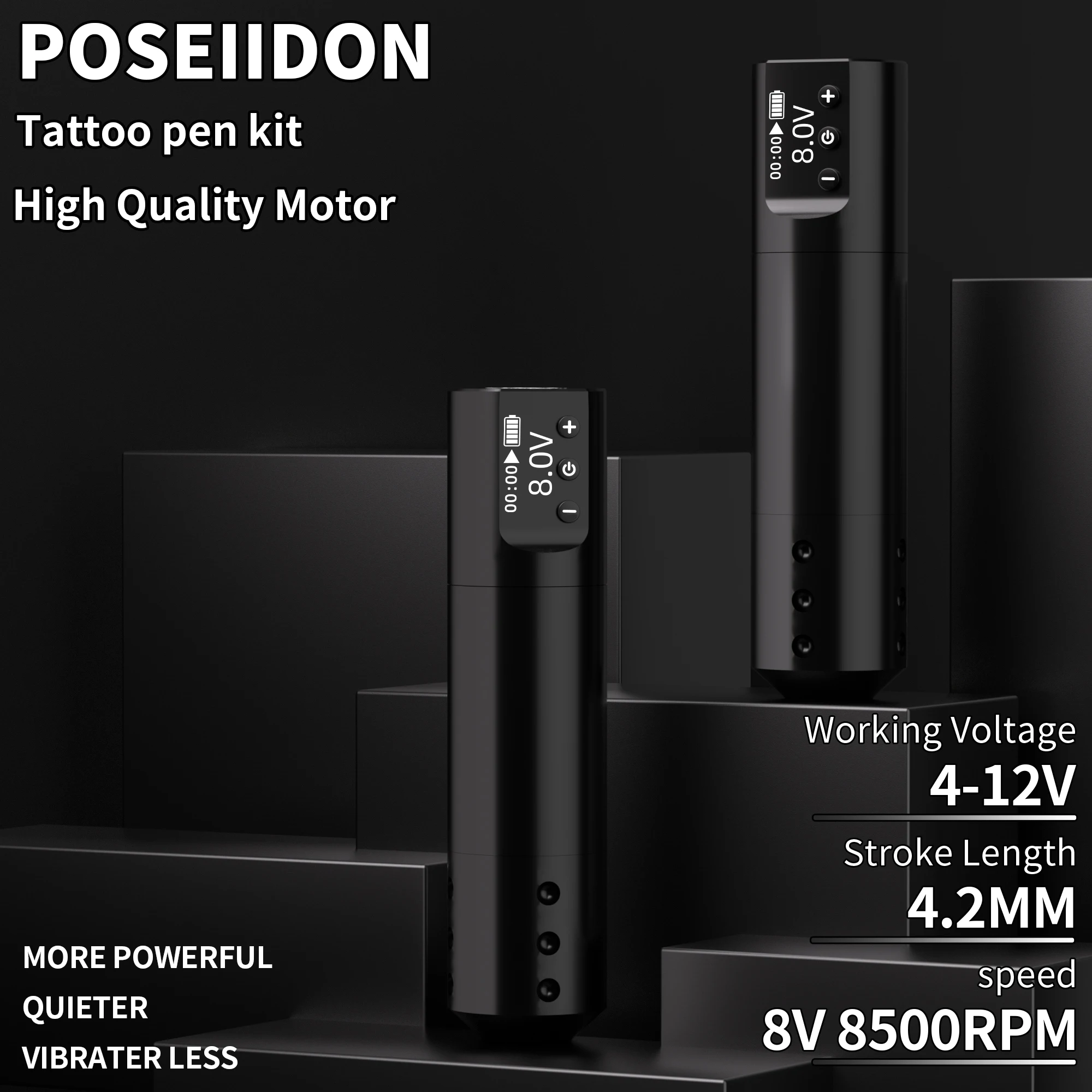 POSEIDON Tattoo Pen Kit Rotary Wireless Tattoo Machine Kit Coreless Motor Gun for Artist
