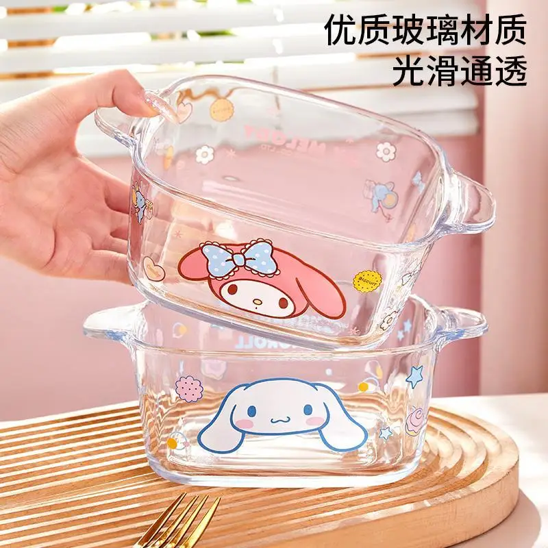 

Sanrio Cinnamoroll Glass Bowl Kawaii Anime Hello Kitty My Melody Cutlery Girl Heart Cartoon Cute Heatproof Bowl Gift for Kid