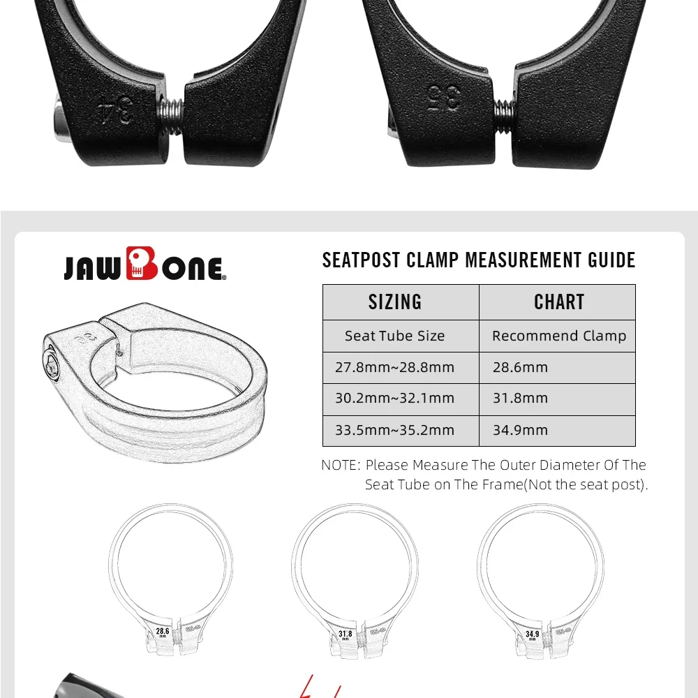 Description Picture 4 of itemJawbone Seat Post Clamp CNC Alloy Light Saddle Bicycle Seating Post for 25.4 27.2 30.9 31.6 mm Lock Bike Cycling Accessories