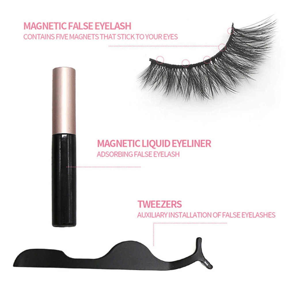 Fake Eyelashes Magnetic Eyelashes 3D Mink Eyelashes Makeup Magnetic Lashes Eyeliner Tweezers Set