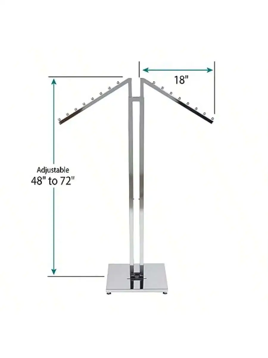 SSWBasics Chrome 2-Way Clothing Display Rack - Sleek Retail Clothing Rack with Slant Arms for Garment Display 48"-72"H 3 3