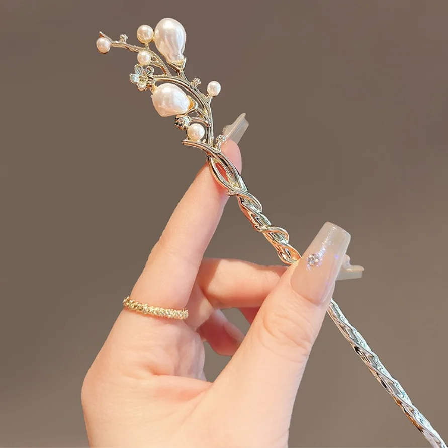 Elegante Kirschblüten-Haarnadeln, japanische Legierungs-Haarstäbchen mit rosa Blumenmuster, hohe Dutts für Frauen, Hanfu-Stil, Haarschmuck, Geschenke – Detail 5