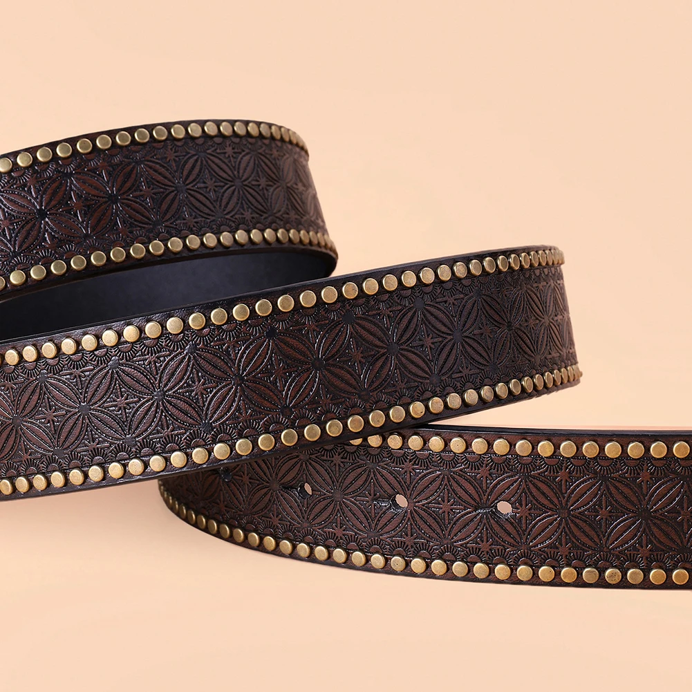 Vintage Design Pu Ledergürtel Männer Punk-geprägte Western Denim Gürtel mit Schnalle verstellbar weichen Gürtel 110/115 // 120/125cm – Detail 11