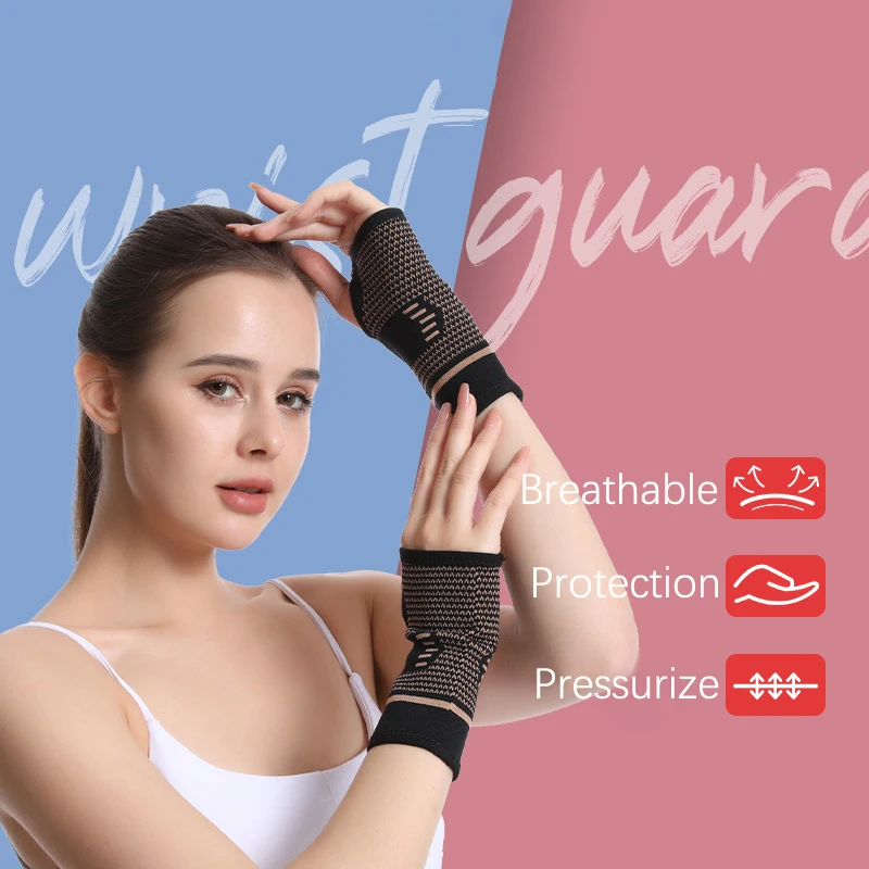 

Knitted Nylon Copper Wrist Support Professional Wristband Safety Compression Gloves Wrist Protector Arthritis Sleeve Palm Bracer