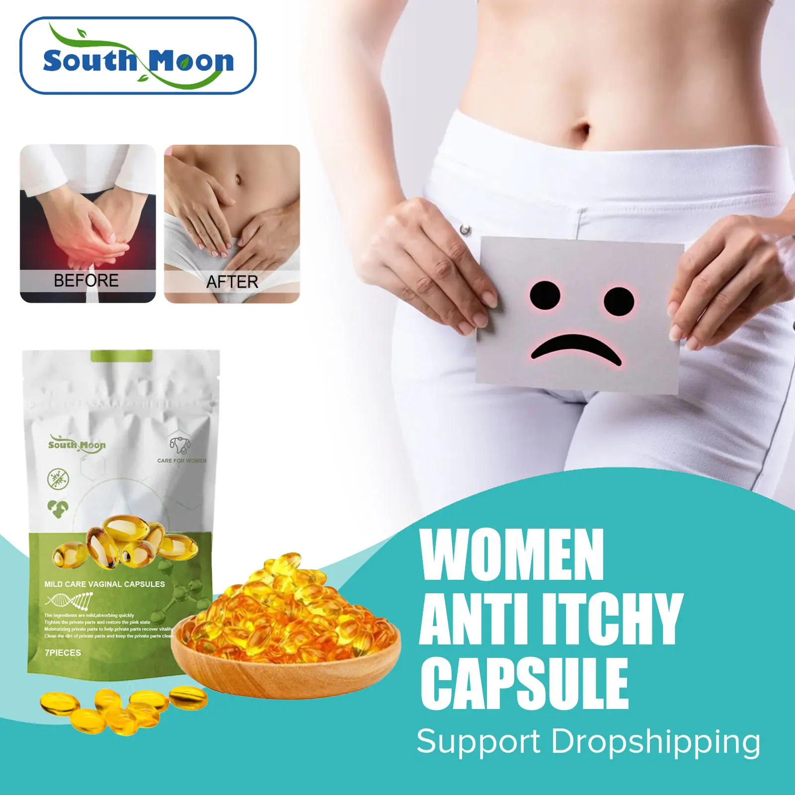 

South Moon Vaginal Capsule Vagina Tightening Shrinking Remove Odor Anti-Itch Bacteriostasis Reduce Yam Detox Women Private Care