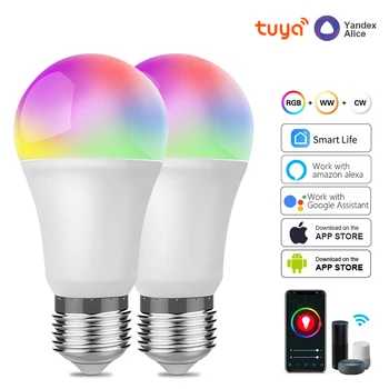 얀덱스 앨리스 오토메이션 구글 홈 알렉사용 와이파이 스마트 LED 전구, E27 투야, 스마트 라이프, RGB, 화이트, 웜 LED 전구, 220v 램프