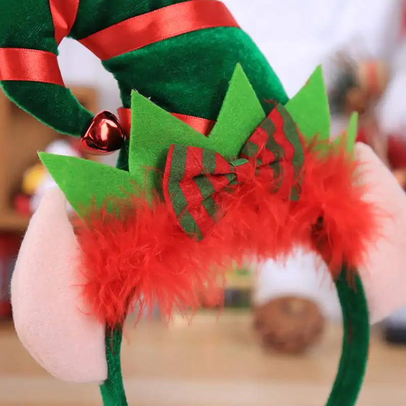 Christmas Decorations Of Red Feathers Small Pointed Hat Hair Hoop Elves Headband With Ear Fancy Dress Party Headdress