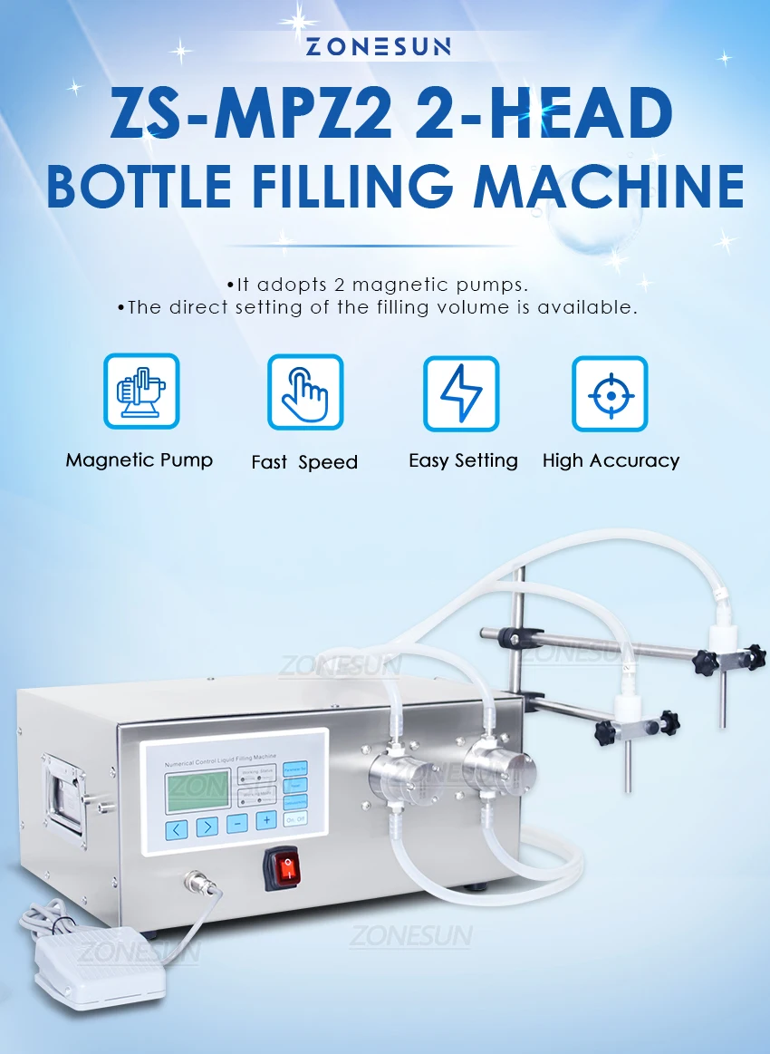 ZONESUN ZS-MPZ2 Semi-automatic 2 Nozzles Semi Automatic Magnetic Pump Liquid Filling Machine