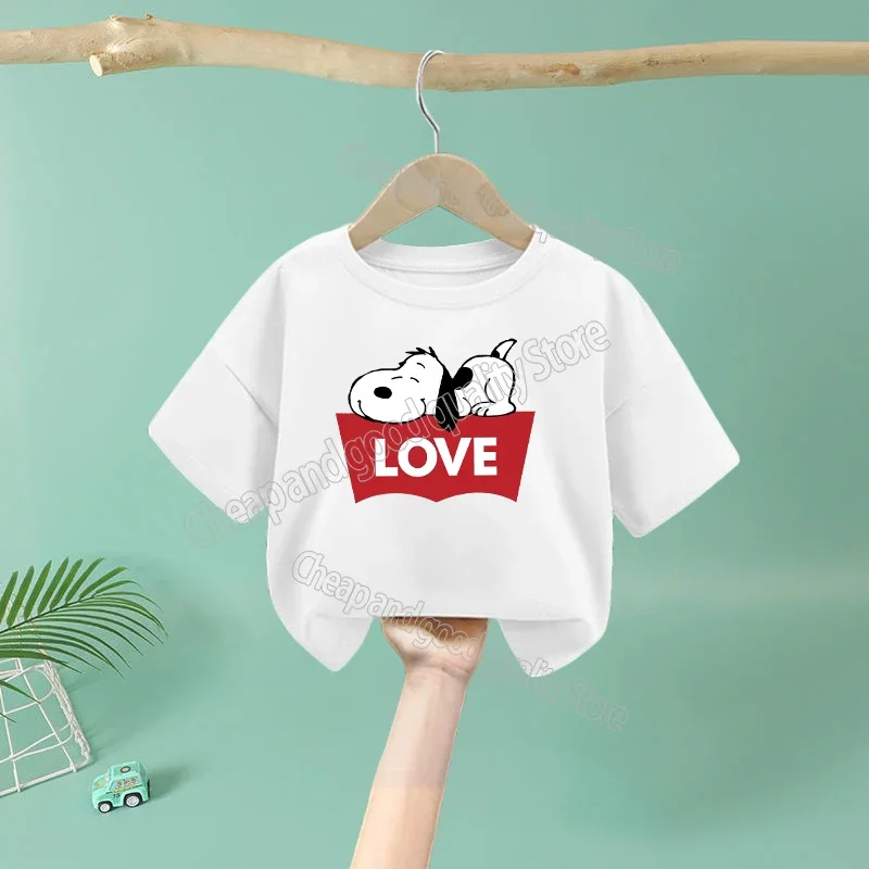 thumbnail image 1 of Camiseta de Snoopy para niño y niña, ropa de verano de algodón con dibujos animados, de manga corta Camisetas estampadas, regalo, 1 of 5
