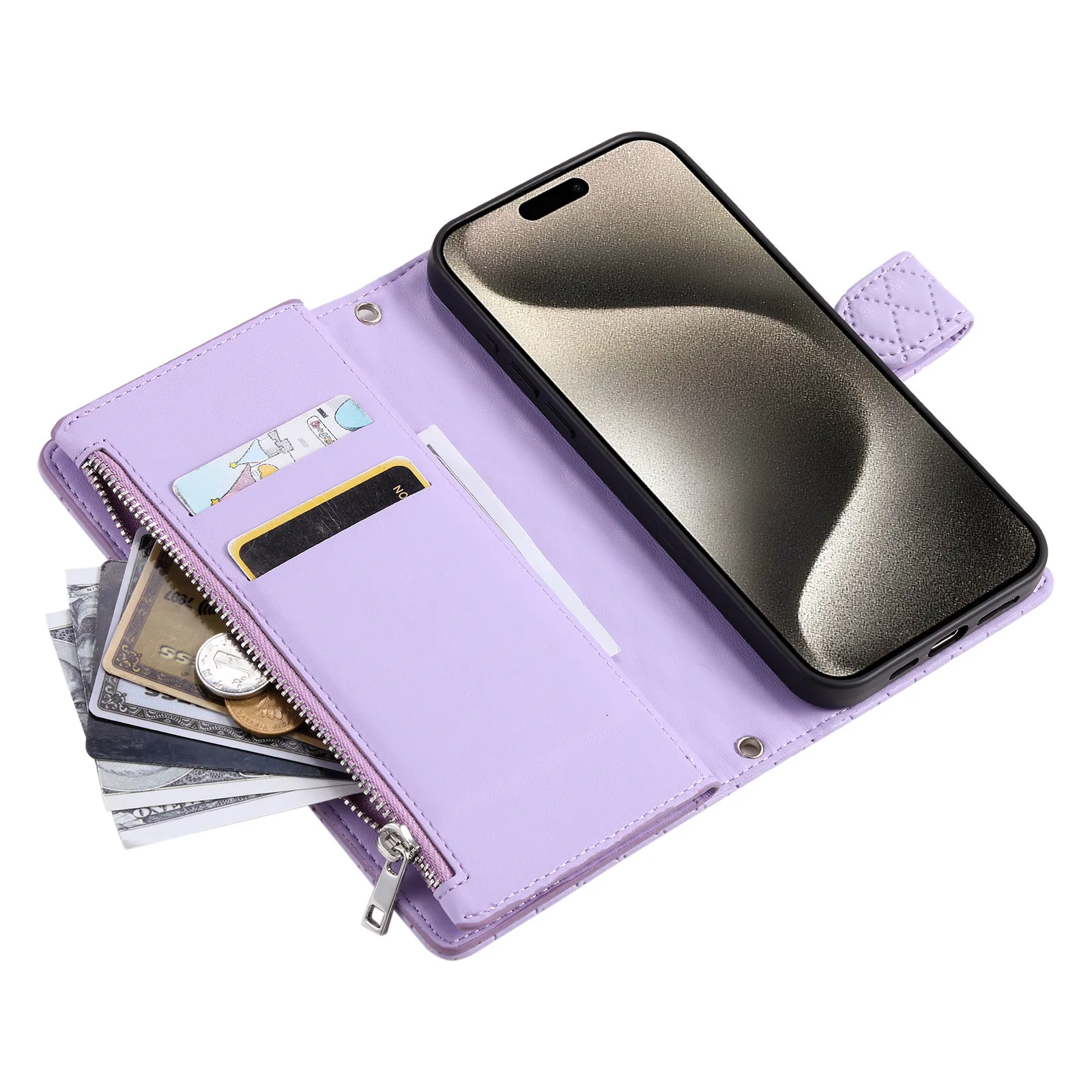 Luxury Multi 9-Card Zipper Case Leather Crossbody Wallet Cover