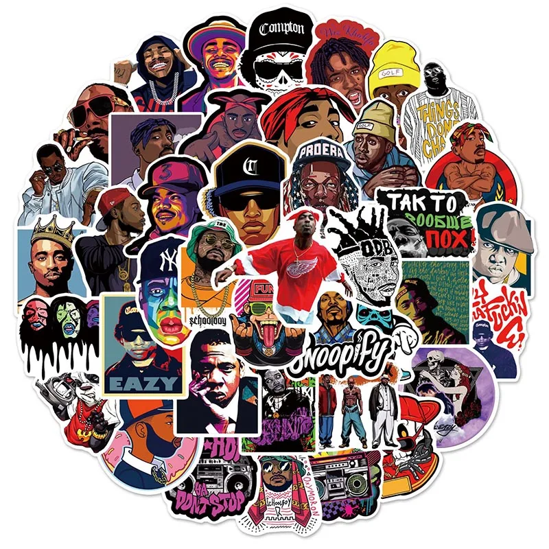 

10/30/50pcs Hiphop Music Cool Rapper Stickers DIY Travel Luggage Phone Laptop Waterproof Classic Toys Decal Rap Star Stickers