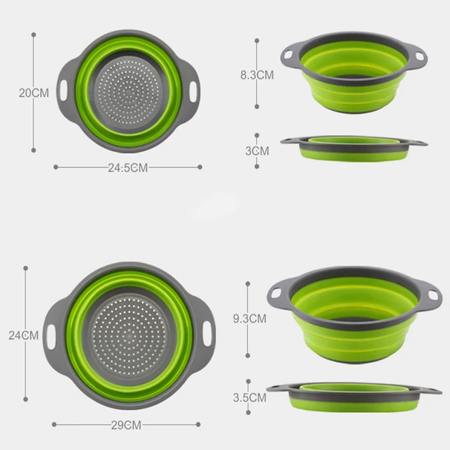 1/2pcs Silicone Round Folding Vegetable Fruits Washing Drain Basket Colander Strainer Collapsible Drainer Kitchen Tool 6