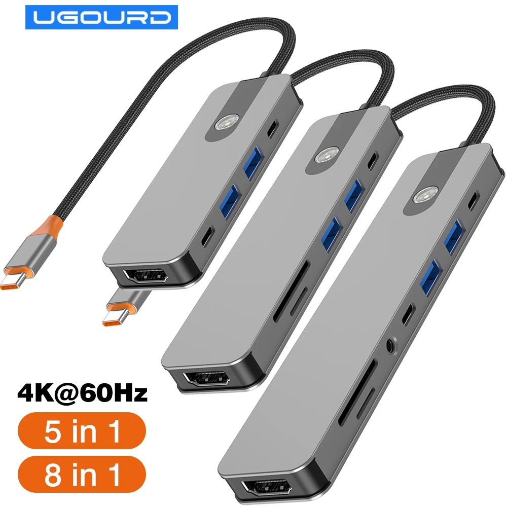 5/8 in 1 USB C to HDMI-Compatible 4K 60Hz Adapter Type C Splitter USB3.0/3.1 HUB Docking Station PD SD TF 3.5mm for Laptop iPad BEST SELLERS