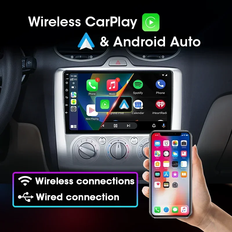 Radio de coche inalámbrica Carplay Android para Ford Focus 2 3 Mk2/Mk3 2004-2011 reproductor de vídeo Multimedia 2Din unidad principal navegación estéreo 4