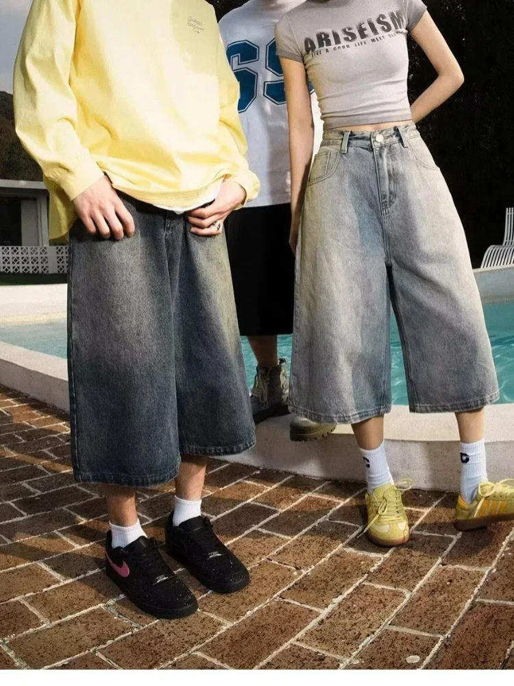 Wide-leg Seven-point Denim Shorts Men's 2025 Summer New High-end Fashion Brand Straight Casual Pants Man Jeans Y2k Clothes Baggy 6